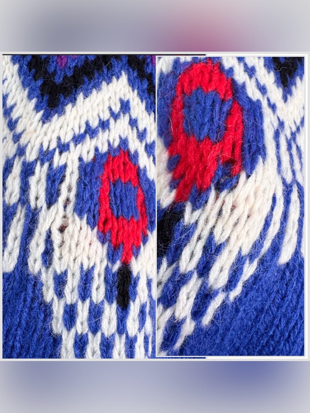 Vintage Marsh Landing Hand Knit Shetland Wool Fair Isle Yoke Sweater M Blue - Picture 9 of 14